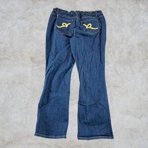 Rocawear Jeans Womens 34x30 Blue Y2K Flare Bell Bottom Embroidered Grunge 2000s